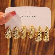 3-9 Pairs New Arrival ABS Resin&CCB Exaggerated Gold C-Shaped Water Drop Personalized Fashion Earrings Set