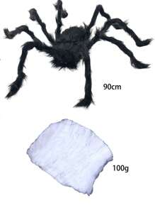 1 Set Halloween Decoration Plush Long Leg Red Lips Black Spider + Fake Spider Web Decor, Festival Atmosphere Decoration Spider Web Cotton Fake Big Spider Bar Home Outdoor Horror Scene Layout Props