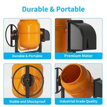 TABU 2.5 CU.FT(72L) Electric Concrete Mixer, Portable Cement Mixer, Mortar Mixing For Stucco/Seeds, Freestanding Cement Mixing Tools With Wheels For Stucco, Orange - US B Type Plug(110-127V) - View 6