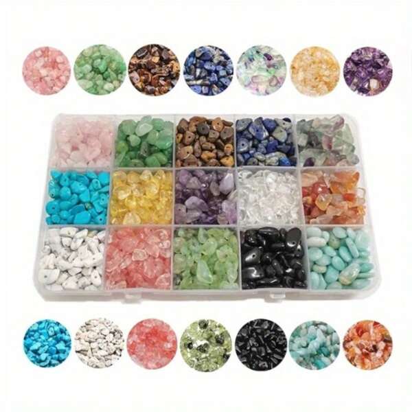 15 Grids Rustic Multicolored Natural Stone Irregular Gravel Beads - Unique Charm For Jewelry Making DIY Art Crafts - Perfect Bracelet, Necklace & Earring Accessories - 15 Grids