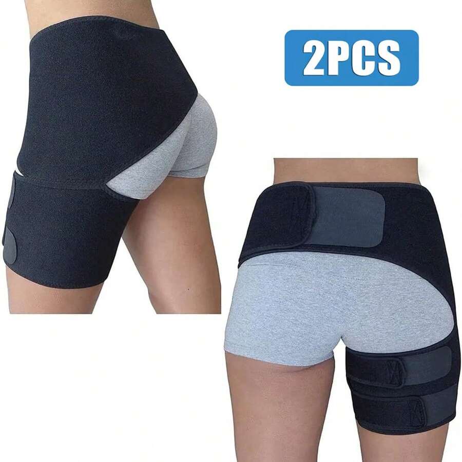 2pc Compression Strap For Relief Leg Wrap Hip&Leg Support Breathable, Muscle Support, Adjustable, Breathable, Comfortable, For Men And Women - Black - View 1