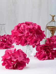 MEHELANY 45支仿真玫瑰红绣球花束，逼真绣球花，18厘米花茎，适用于婚礼中心装饰、家居、花园、婴儿派对、派对用品、花环、新娘捧花、DIY圣诞花环、感恩节万圣节圣诞节装饰、拱门背景、DIY插花，送给女性和女孩的礼物（布艺材质） - 玫紅色 - 查看 7