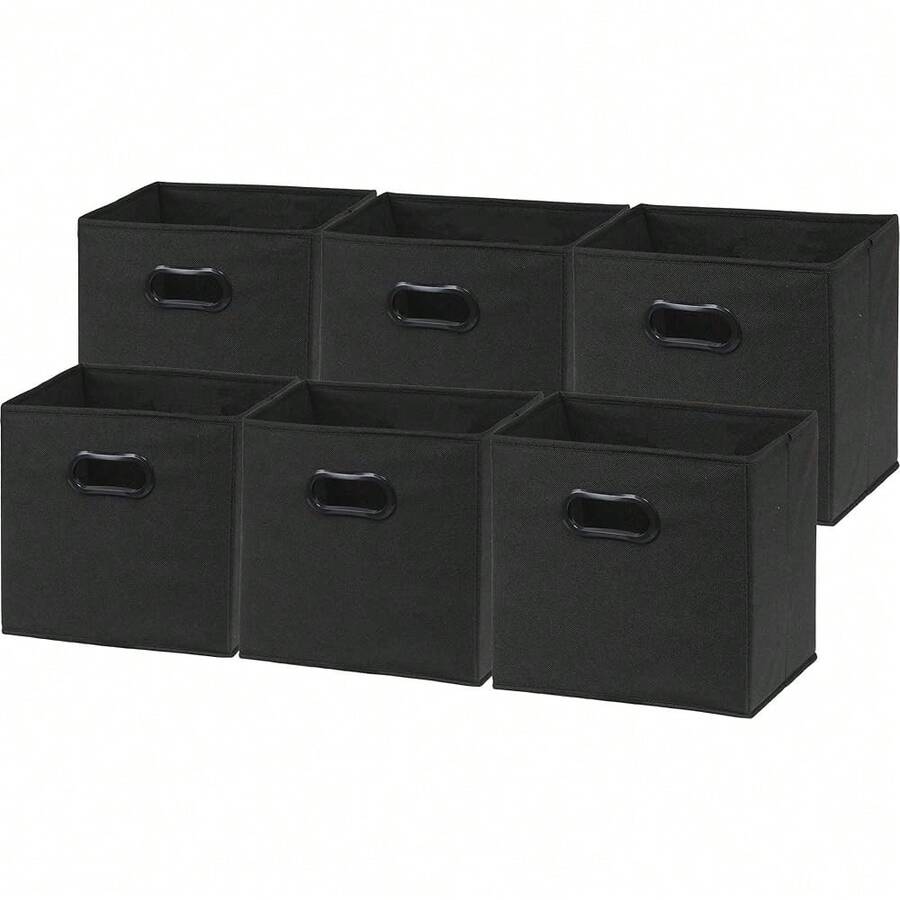 New  Foldable Cube Storage Bin  Handle, Black - 6 Pack - Black - View 1
