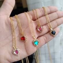 Set Of Chain With Pendant + Gold Plated Earring Heart Stones Studs Latest Release - màu xanh lá - Xem 4
