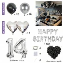 MZYI.LINGER 1050/21/200pcs Black & Silver Party Balloons Decorations, Silver Happy Birthday Banner, Chrome Silver Latex Balloons, Silver Heart Shaped Foil Balloons, 1000pcs Black Rose Petals, Suitable For Birthday Party, Birthday Decoration, Anniversary, Home Decor (18th/19th/20th/21st/25th/30th Birthday)