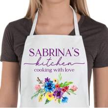 1pc Personalized Floral Print Apron For Women, Custom Apron, Chef's Gift, BBQ Apron, Baking Gift, Gift For Mom, Daughter, Kitchen,Season Picks,Home Textile,Customized Aprons