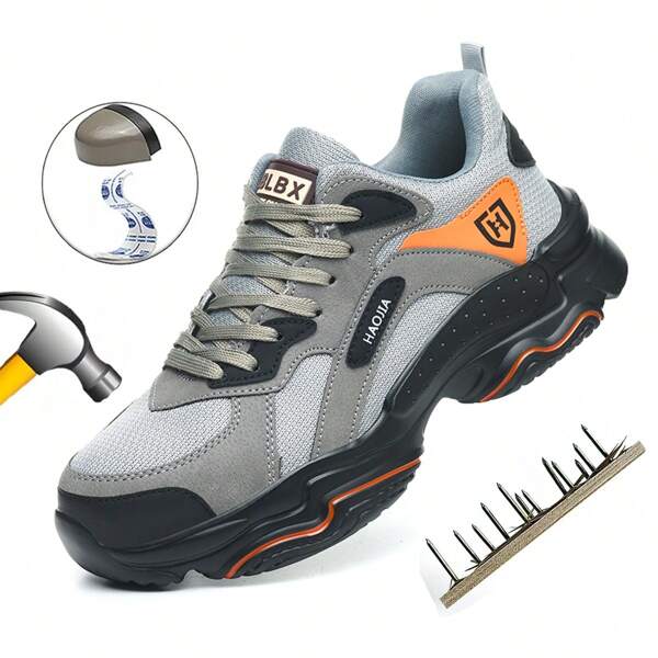 Zapatillas con puntera de acero para hombre, zapatos de seguridad cómodos, a prueba de perforaciones y antideslizantes para trabajo