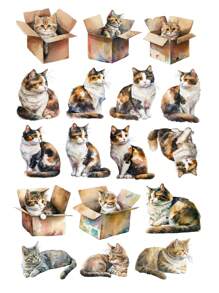 Set di 17 adesivi carini a tema gatto in stile acquerello per bricolage, scrapbooking, album, planner, taccuino, decorazione computer, cartoleria vintage, forniture scolastiche, back to school