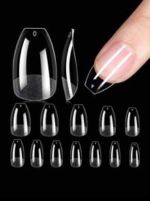 TOMICCA 192pcs Short Ballerina Nail Tips ,12 Sizes Half Frosted Inside Full Cover Acrylic Press On Nail , Suitable For Nail Salons And DIY Nail Art Press On Nails Or Nail Supplies - Clear - View 2