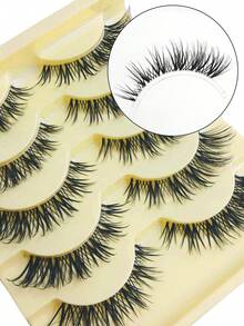 Asiteo 5 Pairs Manga Lashes Anime Styles Cosplay Big Eye Lashes Spiky Manga Style Natural Look Doll Eye Beginner-Friendly Full Strip False Eyelashes Fluffy & Wispy False Eyelashes For Party Makeup - 尖尾漫畫款 - 查看 6