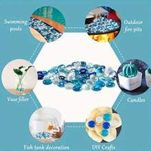 1 Pack 80g/2.82oz Blue Assorted Flat Glass Beads - Mosaic Crafts Flat Pebbles, Multi-Color Mixed Flat Beads For Vase Fillers, Aquarium Decor, Home Decorative Glass Vases, DIY Crafts Materials - Surprise Color Mixing - View 5