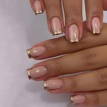 Wearable Minimalist Gold-Edged French Nail Tips, Wearable Fake Nail Stickers.