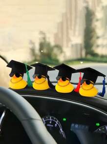 2pcs Stylish Yellow Duck With Black Hat And Bow-Silicone Car Dashboard Decoration Accessories, Couple Duck Car Decoration, Yellow Duck Decoration-Unique Gifts For Graduates, Car Ornaments, Car Interiors