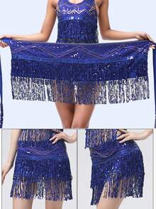 肚皮舞裙臀巾亮片流苏肚皮舞裙舞蹈臀带拉丁舞草裙舞臀巾表演服装