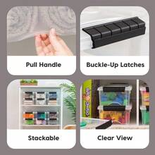 New  USA 6 Qt Stackable Plastic Storage Bins  Lids, 10 Pack - -, Made In USA - See-Through Anizing Solution, Latch,  Ntable Containers, Secure Pull Handle - Clear - 6 Qt. - 10 Pack - View 3