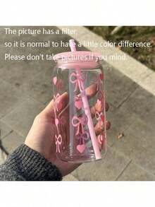 1pc 16oz Fashionable Pink Bow Plastic Cup With Lid And Straw, Ideal For Iced Coffee, Milkshakes, Gifts For Women, Sisters, Office, Home, Bedroom, Bathroom, Travel, Wedding, Birthday, Christmas, New Year - Multicolor - View 10