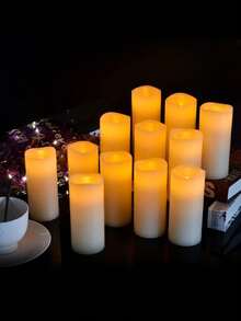 4pcs/12pcs/24pcs Flameless LED Pillar Candles, Battery Operated Flickering Candle Lights For Home, Wedding, Party, Holiday Decoration With 10-Key Remote Control And 24-Hour Timer - Màu be - Xem 5