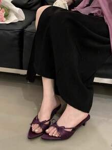 2025新款软底性感法式女式拖鞋，细跟户外穿着，夏季仙女优雅高跟凉鞋 - 紫色 - 查看 2