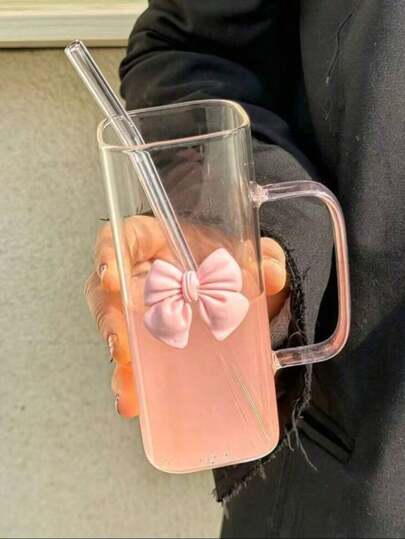 1 pieza Vaso de vidrio de alta capacidad para estudiantes mujeres con tapa y pajita, adecuado para bebidas de verano y café