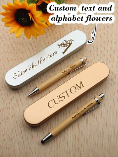 1pc Personalized Custom Bamboo Ballpoint Pen Set, Pen,Equipped With A Metal Pen Box, Bamboo Rod Touch Ballpoint Pen, School Supplies,Laser Engraved Logo Promotional Pen, Suitable For Wedding Favors And Signatures, Business Gift Customization, Back-To-School Supplies, Daily Use, Office Signing Pens, Office Supplies,Gifts For Daughters, Sons, And Friends.Christmas Gift,Office Decor