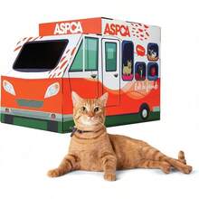 Cardboard Cat House Hideaway Playhouse With Cat Scratcher Scratching Pad 19"L X 13"W X 17"H - Adoption Truck Cat House - View 3