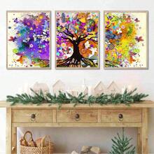 3 piezas Cuadros de arte de pared con lienzo del Árbol de la Vida de colores, pintura abstracta del árbol púrpura, pósteres decorativos para sala de estar, dormitorio, decoración del hogar, con o sin marco
