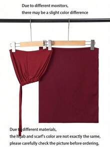 2pcs Women Hijab Scarf Wrap Set: Elastic Underscarf Cap & Chiffon Scarf, Casual Combo Suitable For Abaya, Middle-Eastern Ramadan - Burgundy - View 2