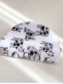 1pc Square Clamp Cartoon Cow Hair Clip, Hollow Hair Claw For Ponytail Fashion Hair Accessories Animal Claw Clips