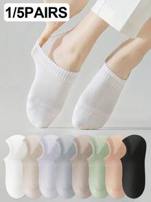 1/5 Pairs Random Spring/Summer Women Thin Solid Color Invisible Non-Slip Breathable Mesh Absorb Sweat Casual Home Sports Boat Socks - Multicolor - View 2