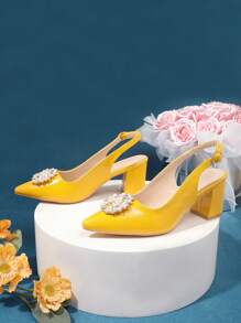 2025 Spring/Autumn New Pearl Buckle Decor Pointed Toe Mary Jane Flats For Women, Fashionable