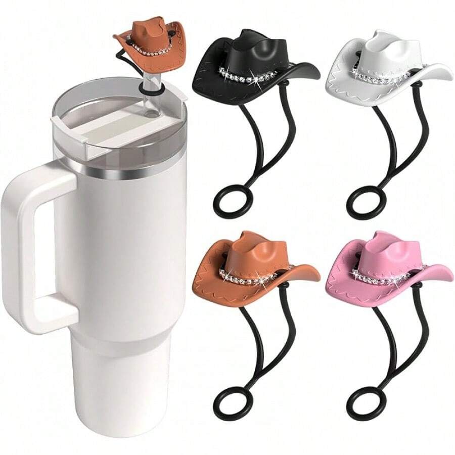 Silicone Cowboy Hat Straw Toppers, 6 Pcs, Detachable Decoration, Compatible With Stanley Cup 30oz/40oz & Other 10mm Straw Tumblers