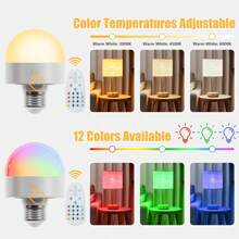 Rechargeable Smart Light Bulb With Remote And Timer,Battery Operated Light Bulb For Sconces And Lamps,Detachable Charging For Non-Hardwired Fixture, 3 Color Temperatures + 12 RGB Colors,1/2pcs E26/27