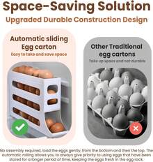 30 Eggs Refrigerator Holder - Automatic Rolling Refrigerator Egg Organiser, Space Saving Egg Dispenser Holder, 4 Tier Refrigerator Egg Holder, Kitchen Storage Refrigerator Use Large Capacity Egg Organiser Holiday Gift (White)Home Decor, Party Storage, Christmas Storage, New Year Storage - 白色 - 查看 3