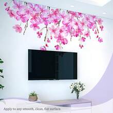 Calcomanías de pared de hojas verdes para despegar y pegar, calcomanías de pared de vinilo de hojas de flores grandes, decoración del hogar de vid extraíble, arte para dormitorio, sala de - Flor rosa B - Ver 5