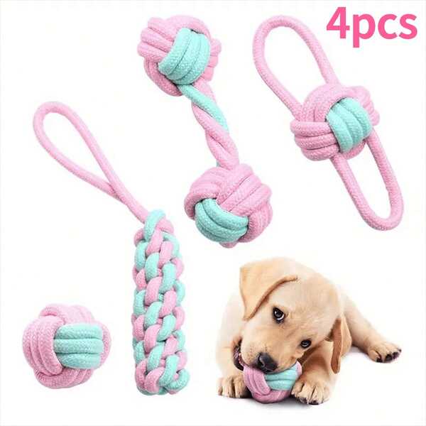 Conjunto de brinquedos interativos de corda para cães, combinação de brinquedos com nó de corda - Inclui benefícios divertidos para treinamento e limpeza dos dentes