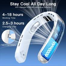 W&O Ventilador de cuello portátil 2025 con batería de 6000 mAh - Refrigeración completa de 360°, 3 velocidades y ultrasilencioso - Plegable para viajes, exteriores y hogar - Regalo de cumpleaños para mujeres y hombres (blanco y negro)