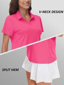 KEFITEVD Women's Golf Polo Shirts V Neck UPF 50+ Collared Short Sleeve Tennis Shirt Lightweight Quick Dry Sun Protection Shirts - 玫紅色 - 查看 4
