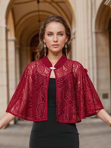 1 件女士优雅镂空蕾丝佩斯利印花披肩斗篷，适合细肩带连衣裙、派对场合 - 腰果花 - 查看 8