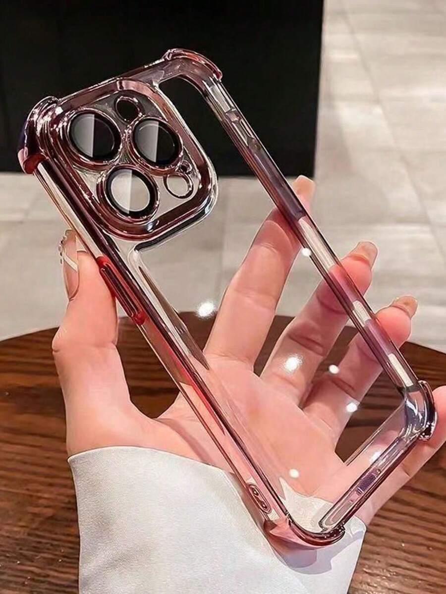 1-częściowa galwanizowana, czterostronna, odporna na upadek obudowa z TPU w jednolitym kolorze, przezroczysta, kompatybilna ze smartfonami , Apple i innymi - Różowy - Zobacz 1