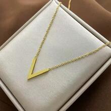 1 件奢华金色细 V 形吊坠项链，配有 18k 镀金链，适合日常佩戴和节日礼物 - 彩色 - 查看 4