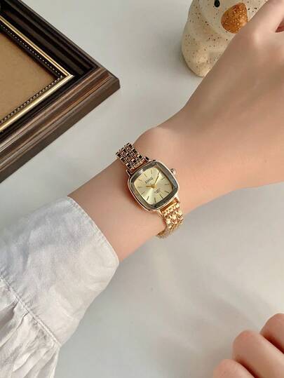 1 pieza Reloj de mujer con correa de acero inoxidable, esfera cuadrada clásica, reloj de cuarzo elegante, adecuado para uso diario, negocios, fiestas y talla grande