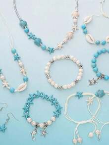 1 盒海洋主题串珠套装，夏季假日风格友谊手链工艺套装，含粘土珠，可用于珠宝制作 - 项链、手链、耳环 DIY 工艺品、节日礼物 - 彩色 - 查看 5