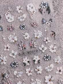 4 Pieces Of Bohemian Style Dark Flower Butterfly Relief Nail Art Stickers For Spring And Summer - Black, White, Blue, Pink Flowers, Vines, Leaves, Butterflies, Hearts, Bow Art Design, 5d Relief Craft, Suitable For Women's Disposable Self-Adhesive Back Adhesive Nail Art Stickers, Bohemian Style Dark Flower Theme Style, Easy To Stick Nail Decoration Stickers