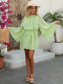 Women's Elegant Chiffon Casual/Holiday Multi Ruffle Loose Dress, Boho/Bohemian Style, Spring/Summer Outfit - màu xanh lá - Xem 2