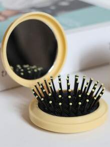 1 pieza Espejo plegable con peine de la serie Macaron, peine pequeño con cojín de aire y espejo de maquillaje, cepillo de masaje para cabeza con espejo estilo niña DIY, todo en uno, peine con cojín de aire minimalista Macaron, espejo portátil de unicolor con cepillo de masaje, peine plegable de color caramelo para mujeres, maquillaje, barato, decoración de habitación, tocador, viaje, dormitorio, accesorios de maquillaje, espejo, espejo de tocador, mini espejo, espejo compacto, espejo pequeño, espejo de mano