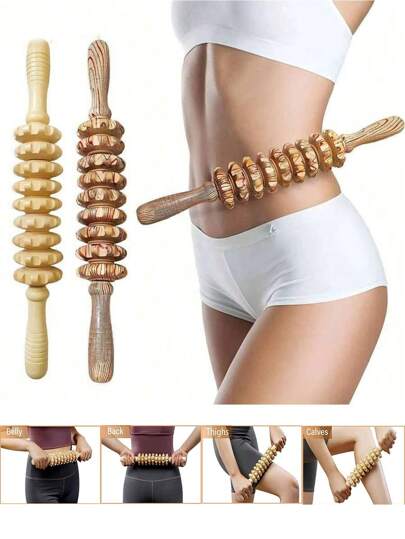 1pc Wooden Hand-Held Traditional Chinese Massage Roller, Gear Roller For Meridian Therapy, Sports, Yoga/Pilates Exercises, Full Body Shoulder, Neck, Back, Abdomen Massage Tool For Men & Women, Gym