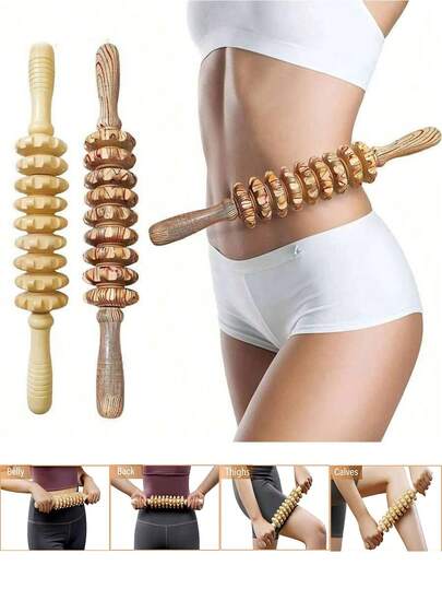 1pc Wooden Hand-Held Traditional Chinese Massage Roller, Gear Roller For Meridian Therapy, Sports, Yoga/Pilates Exercises, Full Body Shoulder, Neck, Back, Abdomen Massage Tool For Men & Women, Gym