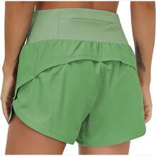 Womens High Waisted Running Shorts Quick Dry Athletic Workout Shorts With Mesh Liner Zipper Pockets Loose Fit - 綠色 - 查看 1