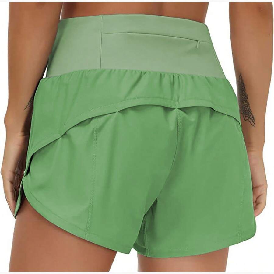 Womens High Waisted Running Shorts Quick Dry Athletic Workout Shorts With Mesh Liner Zipper Pockets Loose Fit - 綠色 - 查看 1