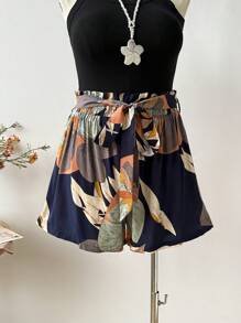 Rusttydustty Plus Size High Waist Floral Shorts, Summer Beach Vacation Casual Pants